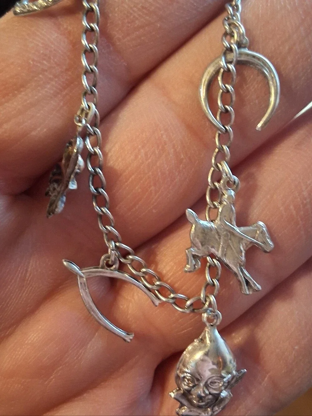 moSterling Silver Charm Bracelet with Horseshoe, Clover & Animal Charms - 6.5